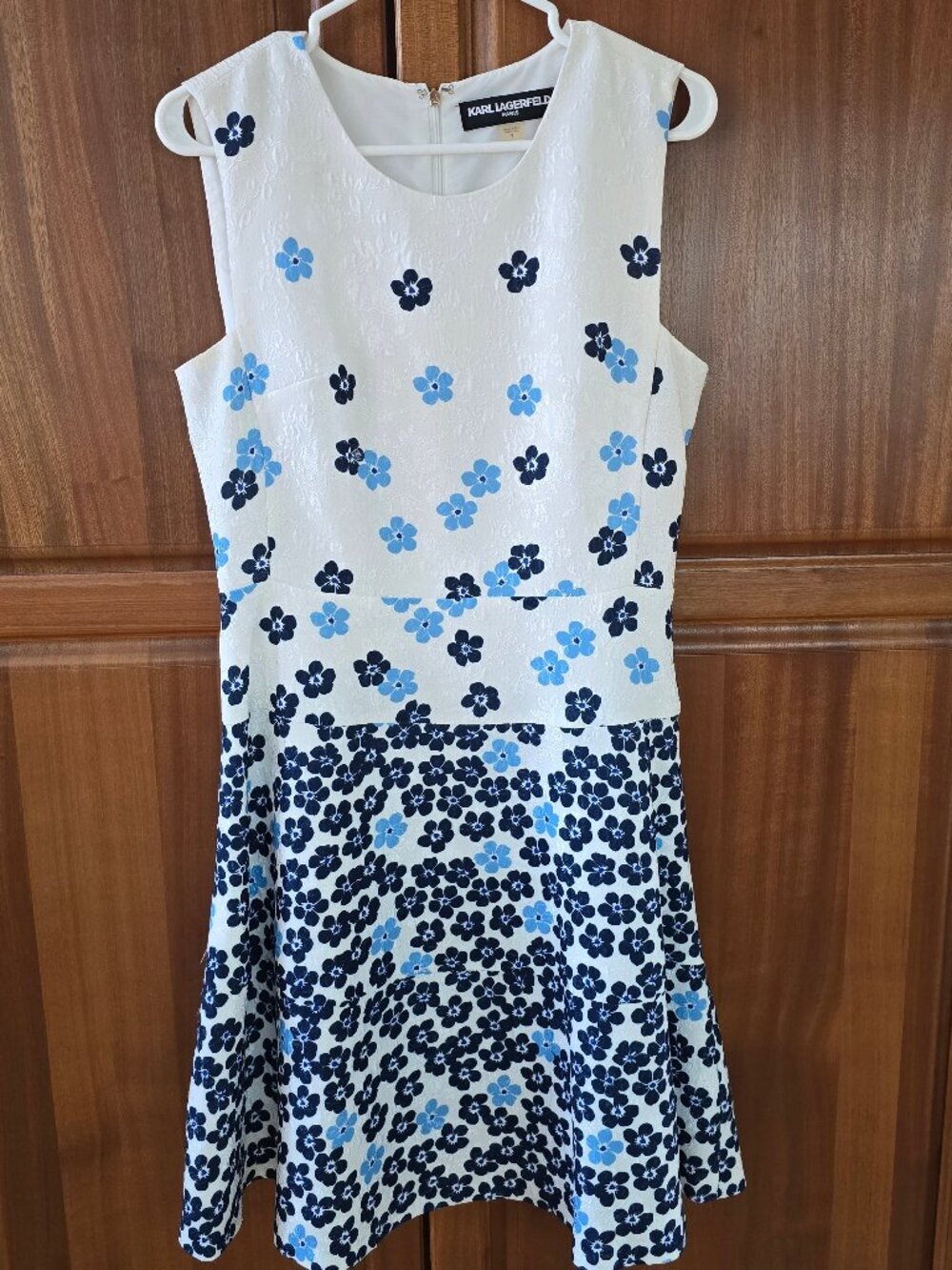 KARL LAGERFELD spring midi dress blue flowers on white